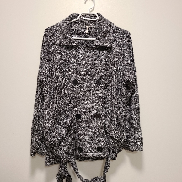 FREE PEOPLE Cotton Wool Blend Slouchy Moto Black and White Jacket size XS - Picture 3 of 7